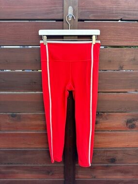 Athleta Ultra High Rise Elation 7/8 Red Leggings with Cream Side Stripe